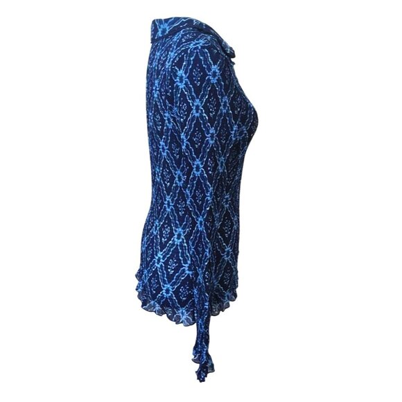 Free People Women's M Caught A Feeling Blouse Sheer Blue Patterned Long Sleeve - Picture 4 of 15